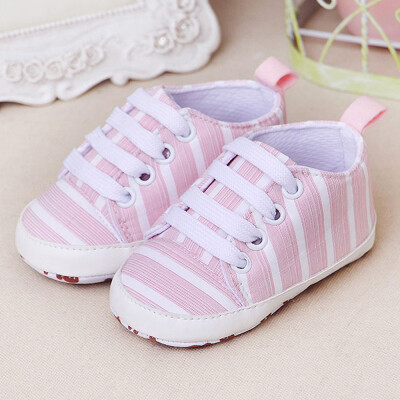 

Newborn Infant Baby Stripe Girls Boys Soft Prewalker Casual Flats Shoes