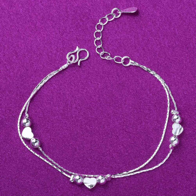 

Bracelet Womens 925 Sterling Silver Bracelet Endless Love Charm Adjustable Double Chains Girls Jewelry