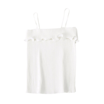 

Women Versatile Sweet Knit Off Shoulder Slim Solid Color Sexy Strap Camisole