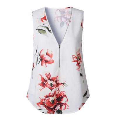 

Summer Women T Shirt Sexy V-Neck Zipper Female Tops Casual Floral Print Irregular T-Shirts Tee Shirt Camiseta Feminino