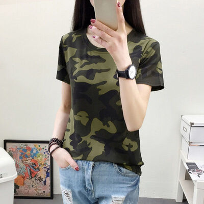 

Plus Size -2XL WJ Summer T Shirt Women Camouflage Printed T-shirt Woman Tee Tops Casual Female T-shirts