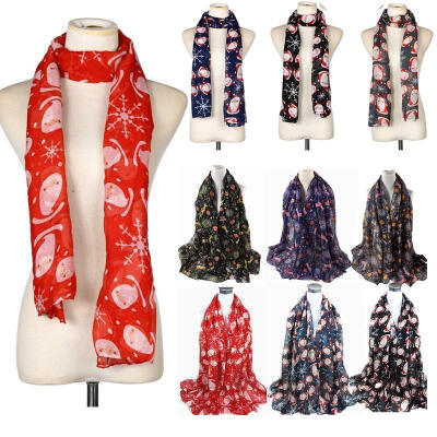 

Christmas Women Santa Printed Soft Satin-Silk Large Wraps Shawl Scarf 10 Types