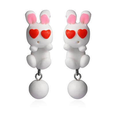 

Lovely Design Handmade Polymer Clay Cute Rabbit Dangle Stud Earrings with Iron Pins White 43x13mm Pin 08mm