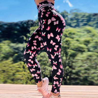 

Cross-border new European&American color butterfly digital printing yoga hip high waist leggings tight nine pants women Color