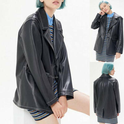 

HOT Autumn Vintage Leather Bomber Jacket Women Motorcycle Bike Lapel Short Coat