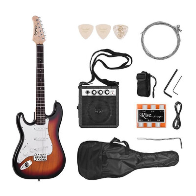

Muslady Electric Guitar Solid Wood Paulownia Body Maple Neck 21 Frets 6 String with Speaker Pitch Pipe Guitar Bag Strap Picks Left