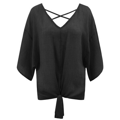 

Summer Women Casual Loose V-neck Bats Sleeve Sleeve Solid Blouse Tops T-Shirt