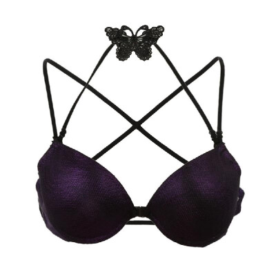 

New Fashion Women Bra Front Closure Underwire Halter Butterfly Crochet Lace Cross Over Strap Sexy Underwear