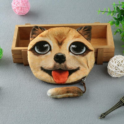

New Cute Women Coin Purse Dog Face Animal Head Cartoon Print Zipper Closure Mini Wallet Small Clutch Bag