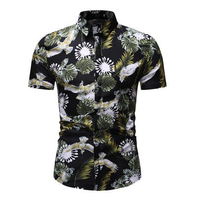 

Mens Shirt Summer Fashionable Casual Plant Bird Printed Short Sleeve Shirts