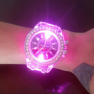

Luminous Coloful Light Watch LED Crystal Bling Couple Watch His-and-hers Watches for Men Women Teens Teen Girls Party with Silicon