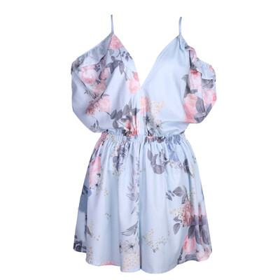 

Women Summer Boho Off Shoulder Beach Elegant Ruffles Print Romper Jumpsuit