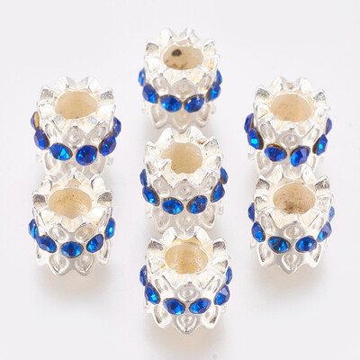 

Alloy European Beads with Rhinestone Tube Silver Blue 95x95mm Hole 5mm