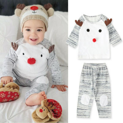 

Toddler Baby Boy Girl Christmas Clothes Long Sleeve Reindeer TopsPants Outfits