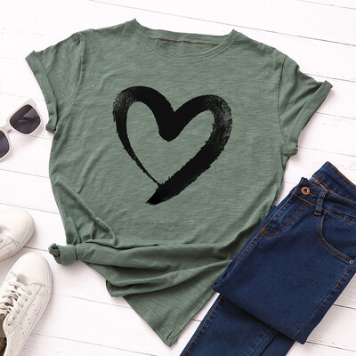 

Oversize Cotton T-Shirt Women Fashion Summer Round Neck Short Sleeve Heart Print T-Shirt Couple Top