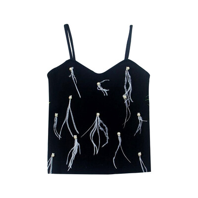 

Women Casual Basic Sexy Versatile Slim Pearl Feather Sling Bottoming Stretch Camisole Tops