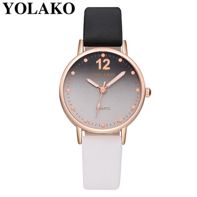 

YOLAKO Brand Women Retro Gradient Rainbow Leather Belt Roma Watch Casual Luxury Ladies Sport Quartz Watches Relogio Feminino 533