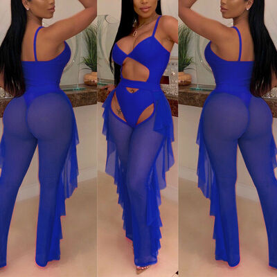 

Women Bodysuit Long Pants Bodycon Evening Party 2 Piece Set Jumpsuit Romper