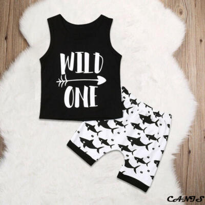 

2pcs Toddler Kids Boys Summer Cotton Outfits T shirt Vest Short Pants Set 2019