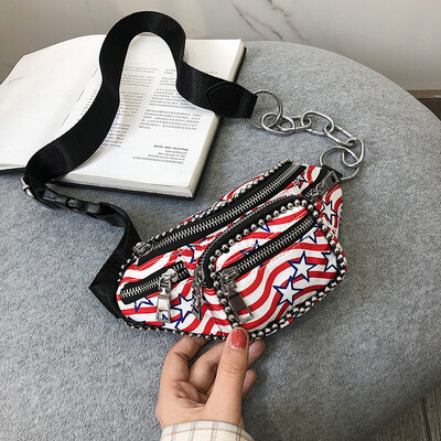 

Qiao Bani 2019 new Korean chic fashion Harajuku style canvas hit color chest pocket tide handbags factory direct sales