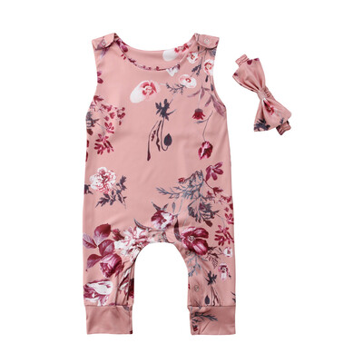 

Newborn Baby Girls Floral Romper Bodysuit Playsuit Clothes Outfits Headband