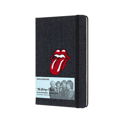 

MOLESKINE Rolling Stones Notebook Stationery Notepad Business Conference Notepad Embroidery Denim Face Hard Surface Large Horizontal Hand Account Black 0890