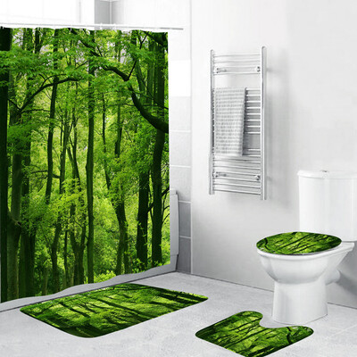 

Gobestart 4PCS Non Slip Toilet Polyester Cover Mat Set Bathroom Shower Curtain