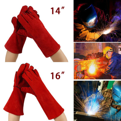 

Welders Gaunlet Gloves Red Leather Woodburner Stove Log Fire Oven Gauntlets