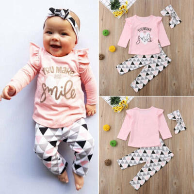 

Infant Newborn Baby Girls Pink Top T Shirt Pants Leggings 3PCS Outfits Clothes