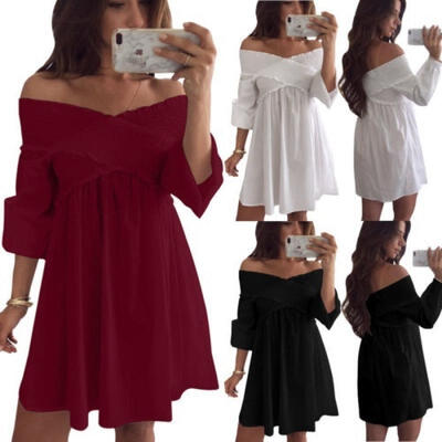 

Hot Women Loose OL Ladies Off-Shoulder Party Evening Cocktail Short Dress Casual