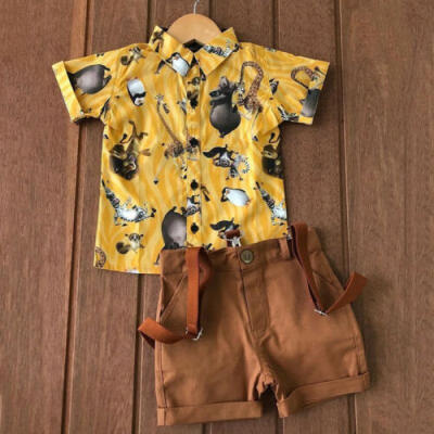 

Baby Boy Kids Gentleman Animals ShirtShorts Pants Wedding Party Summer Set US