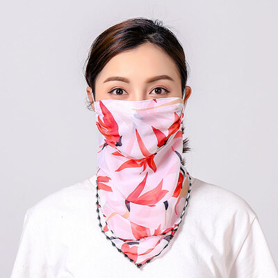 

19 summer sun protection neck chiffon mask female flowers antique elegant printing breathable mask square towel factory direct sales