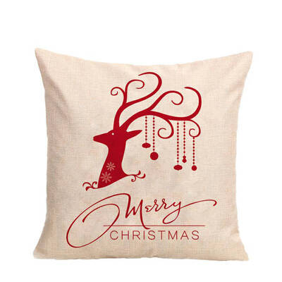 

Happy Christmas Deer Soft Linen 45x45cm Throw Cartoon Pattern Sofa Home Decor Pillowcases