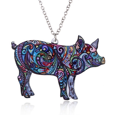 

Handmade Jewelry Colorful Double Side Acrylic Printing Flower Cat Dog Dragon Pendant Necklace For Women Costume Sweater Chain