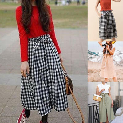 

Women High Waist Long Skirt Ladies Summer Holiday Casual Ruffle Wrap Sundress