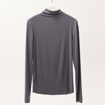 

Womens Slim High Collar Solid Blouse Tops Elastic Long Sleeve T-Shirt Pullover