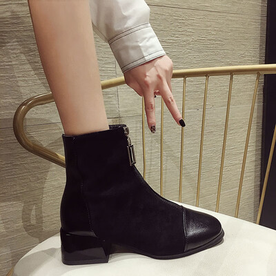 

Short boots women spring&autumn single boots English wind elastic socks boots front zipper boots thick heel Martins boots