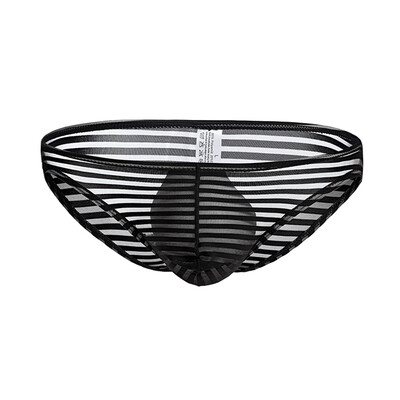 

Mens Sexy Briefs Sheer Mesh See-through Striped Pouch Underwear Panties Lingerie