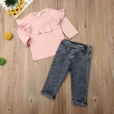 

US STOCK Kid Newborn Baby Girl Contton long Sleeve Denim Trousers Winter Clothes