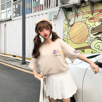 

Summer Three Ice Creams Tops Korean Cartoon T Shirt for Women BF Tees Top Female Loose Cute Female Casual T-shirts