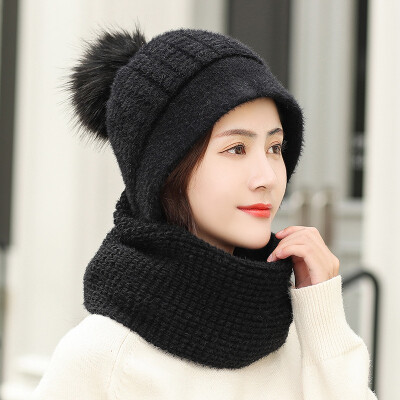 

The new winter Korean version of knitted wool cap hat scarf one hat winter cycling cold ear protection wool cap