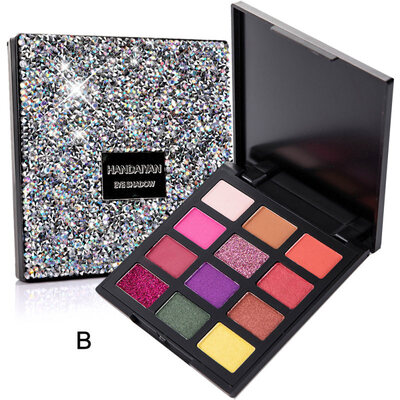 

HANDAIYAN Glitter 12 Color Eyeshadow Palette Shimmers Smokey Pigment Eye Makeup