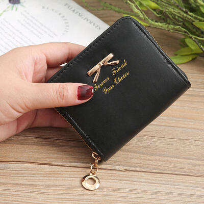 

Simple Small Mini Bowknot Zipper PU Card Pocket Coin Cash Wallet Short Purse Pouch