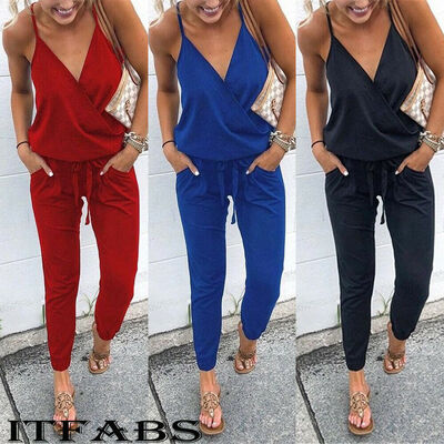 

Women Ladies Clubwear Summer Strappy V-neck Playsuit Bodycon Party Jumpsuit Romper Trousers