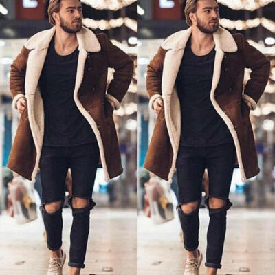 

Fashion Men Trench Coat Warm Thicken Jacket Woolen Peacoat Long Overcoat Tops UK