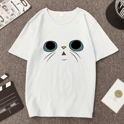 

Womens Round Neck Cartoon Blue Eyes Print Short Sleeve T-Shirt Sweet Retro Loose Tops T-Shirts Tops