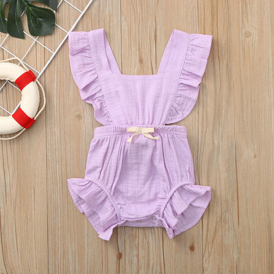 

Newborn Infant Baby Girls Color Solid Ruffles Backcross Romper Bodysuit Outfits