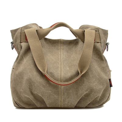 

Travel Women Canvas Solid Color Large Capacity Shoulder Bag Multi Pocket Handbag