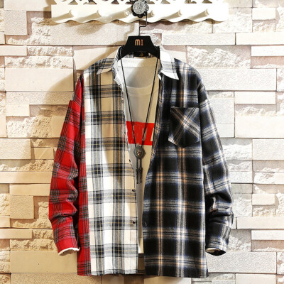 

Tailored New Style For Men In Autumn And Winter Fashion stitched Plaid Long Sleeve Shirt