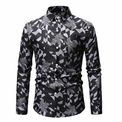 

Fashion Mens Slim Fit Floral Shirt Long Sleeve Cotton Dress Shirts Casual Tops